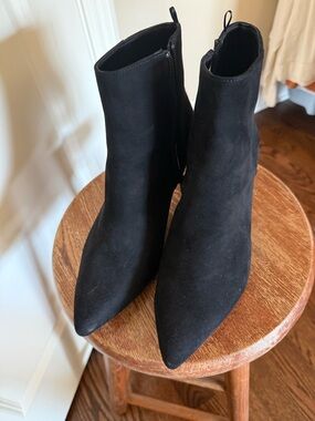 H&M Black Pointed Toe Suede-Look Ankle Booties